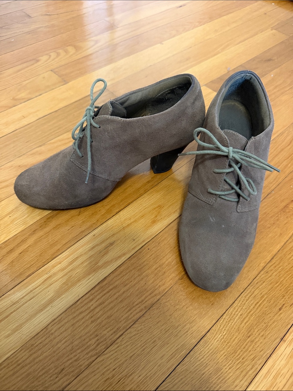 Clarks Taupe Suede Lace-Up Block Heels